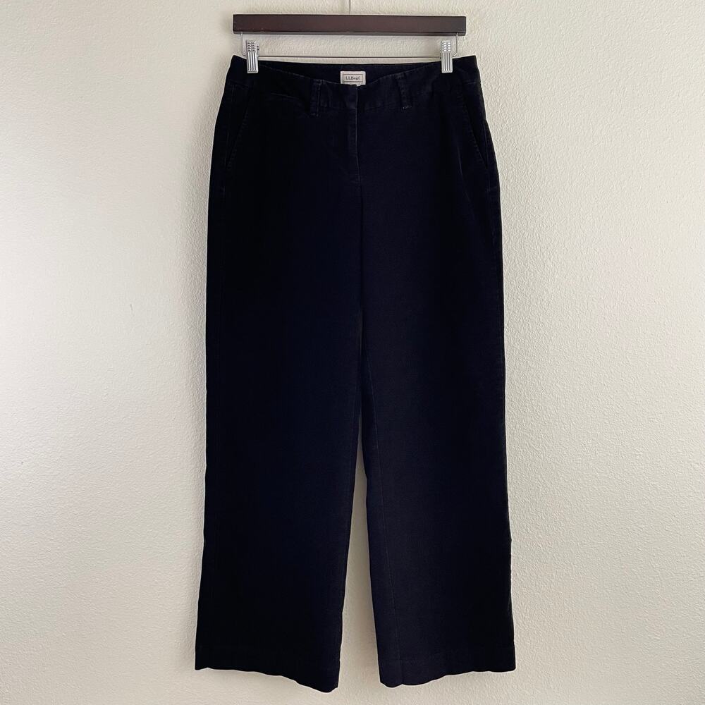 LL Bean Corduroy Pants Women's 10 Regular Black Straight Wide Leg 0GLV2